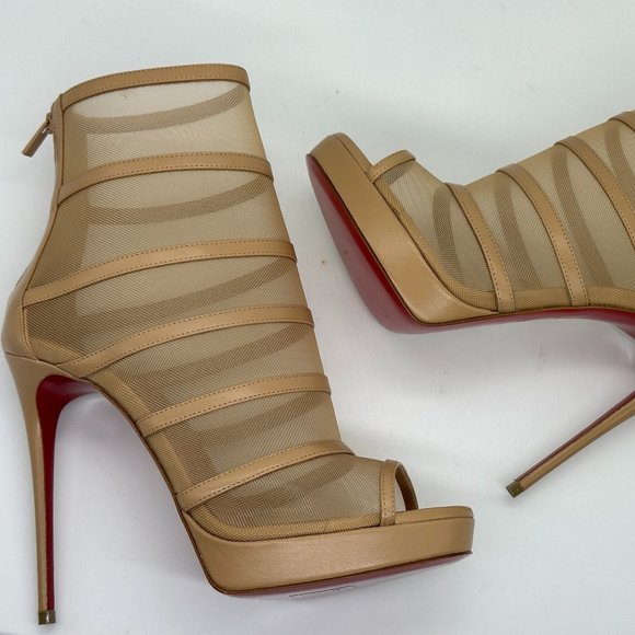 Christian Louboutin DOUX VOILE 120 Leather Mesh Platform Bootie Boot Heels - Picture 10 of 15